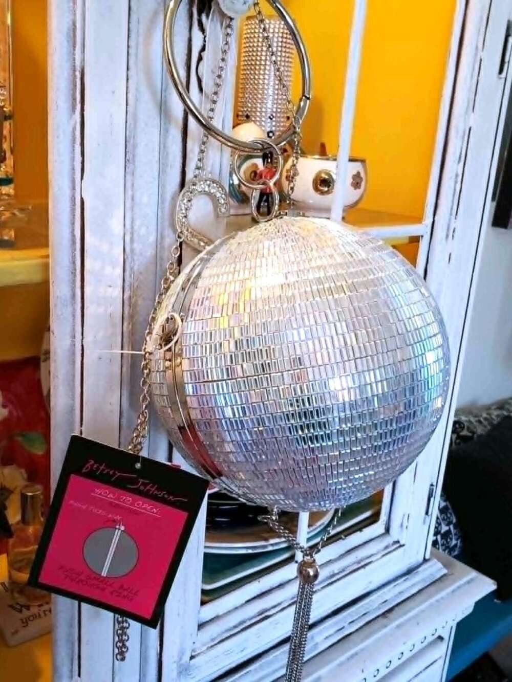 Betsey Johnson Kitsch Crossbody Glass Disco Ball Dancing Queen Bracelet Handbag - Picture 7 of 16